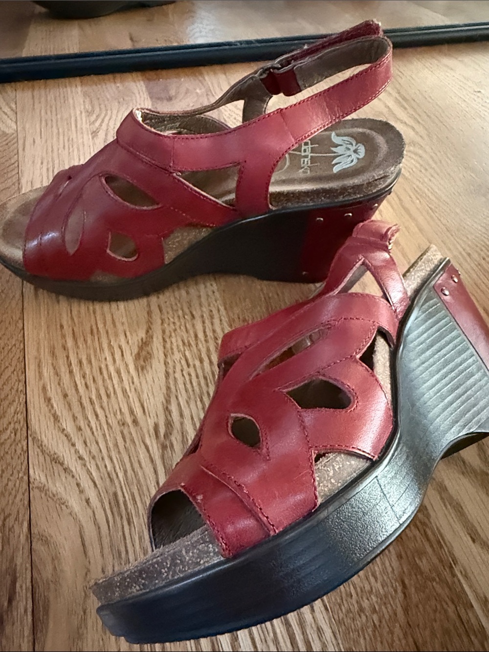 Dansko Red Leather Slingback Wedge Sandals - size 36 or 6 US
